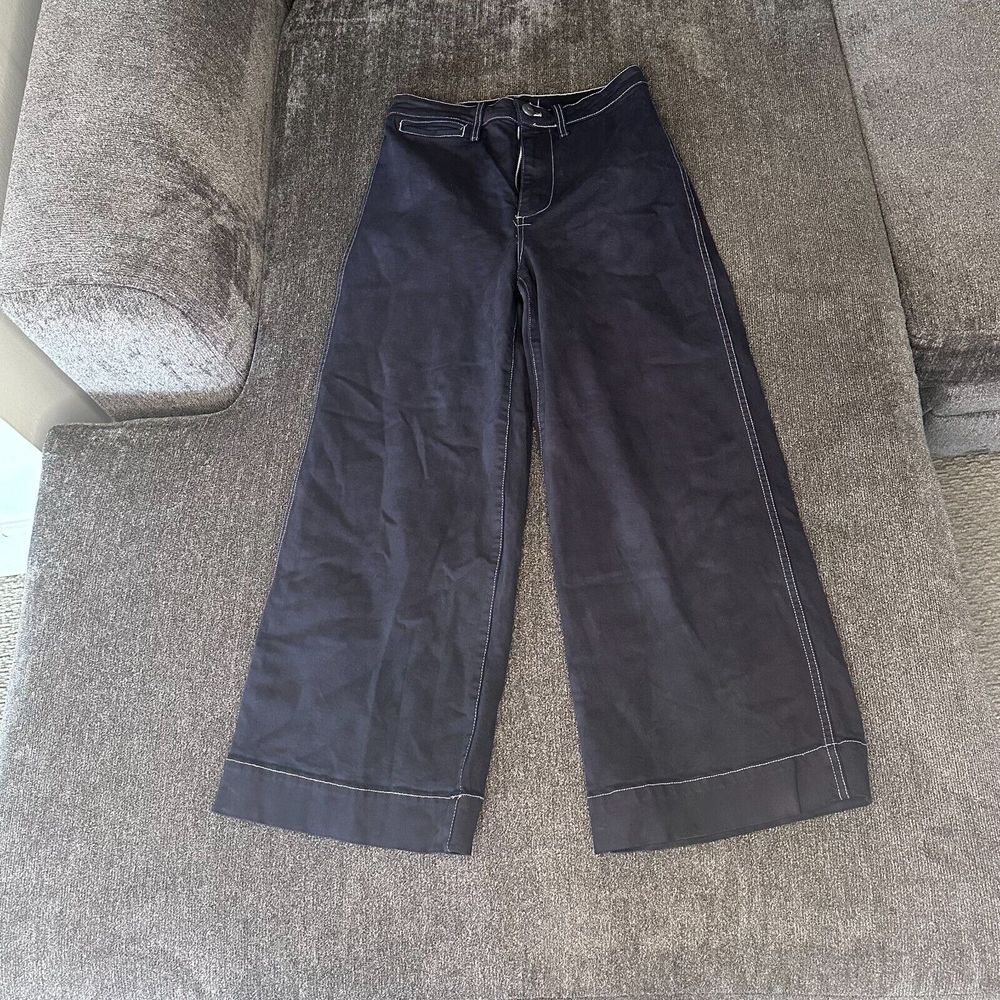 Madewell Emmett Wide Leg Crop Black Pants Womens 25 Canvas Carpenter Casual Y2K